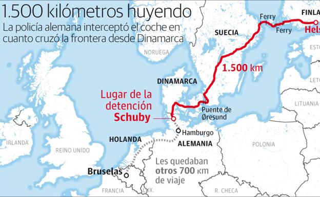Itinterario previsto para el viaje de Puigdemont. /D. García