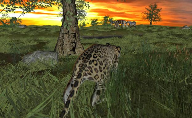Jaguar acechando a unos caballos en lo que podría ser algún lugar del sur de Europa hace un millón de años/J. Rodríguez