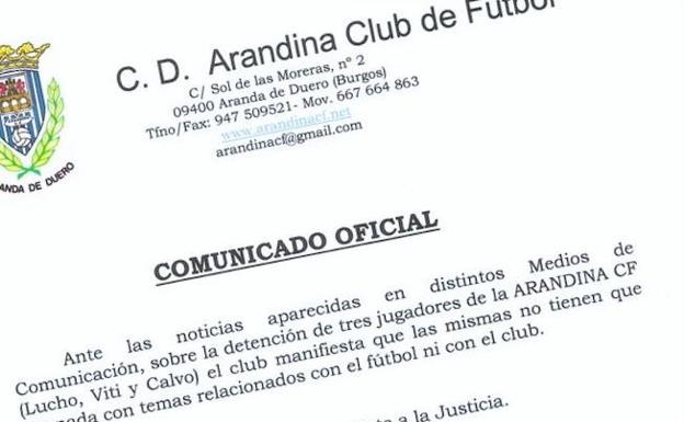 La Arandina expulsará a los jugadores detenidos si se confirma la acusación