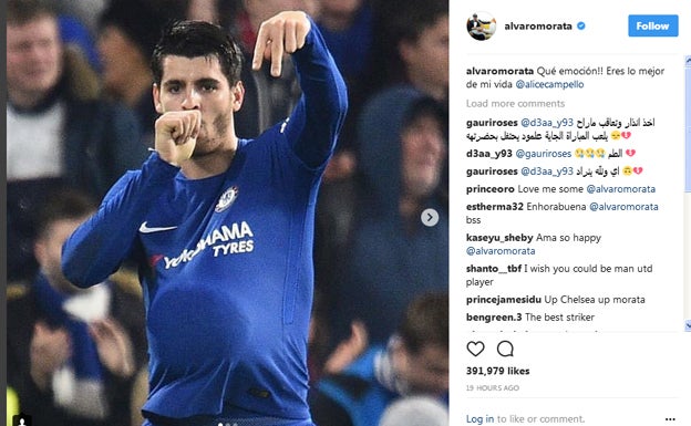 Alvaro Morata dedica un gol a Alice Campello por su próxima maternidad