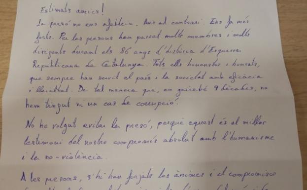 «La prisión no nos debilita. Nos hace más fuertes», escribe Junqueras desde Estremera