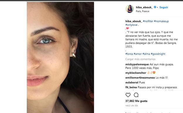 Hiba Abouk publica fotos sin maquillaje, en Instagram