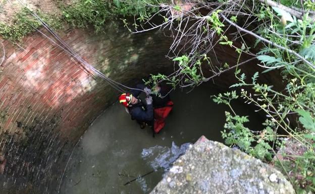 Los bomberos rescatan a un hombre tras caer a un pozo de seis metros de profundidad en Valladolid