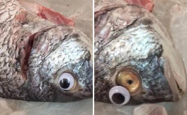 Una pescadería implanta ojos de plástico a sus pescados para que parezcan frescos