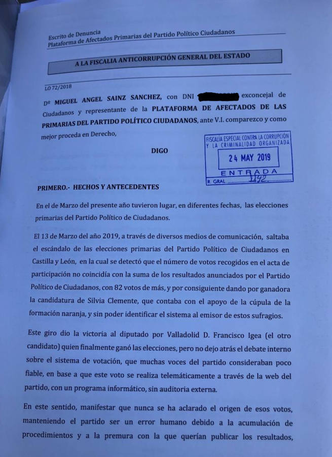 Afectados por las primarias de Ciudadanos presentan una denuncia ante la Fiscalía Anticorrupción