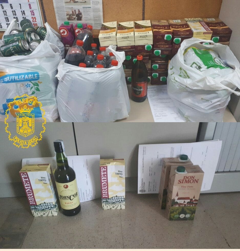 Cientos de latas de cerveza y 50 cartones de vino, incautados anoche por la Policía en Burgos durante las novatadas