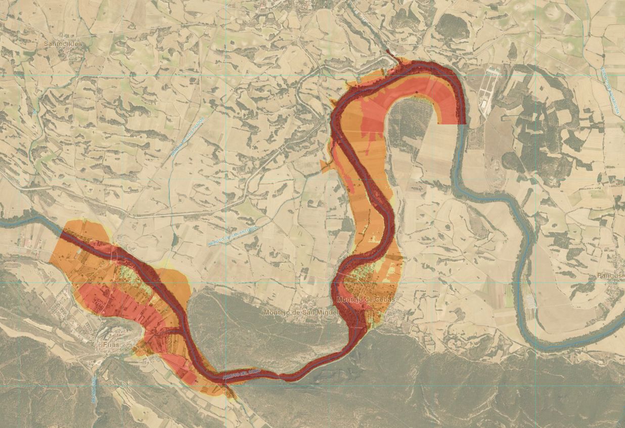 Principales zonas potencialmente inundables de la cuenca del Ebro