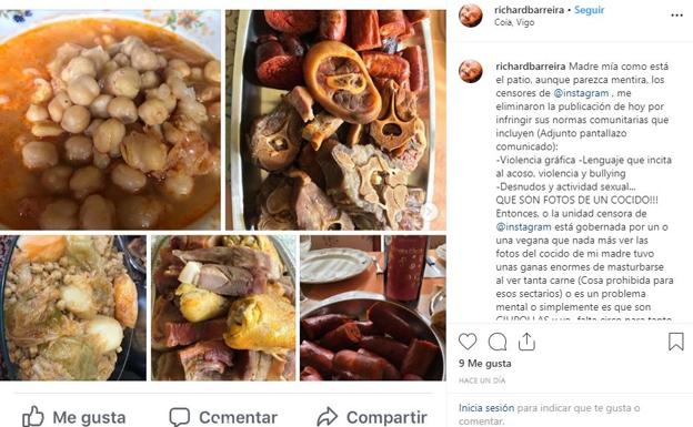 Instagram ve 'violencia gráfica' en un cocido gallego