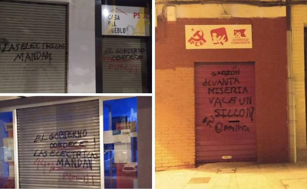 Las sedes de PSOE e IU en Burgos amanecen con pintadas contra la subida de la luz