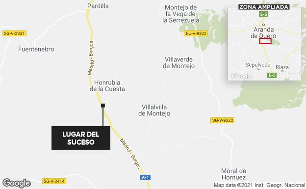 El vuelco de un camión corta la A-1 sentido Burgos en Honrubia de la Cuesta