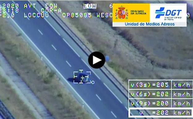 Pillado por el helicóptero de la DGT a 202 km/h a 50 metros de reaccionar