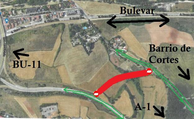 Corte al tráfico en los acceso al barrio de Cortes en Burgos capital